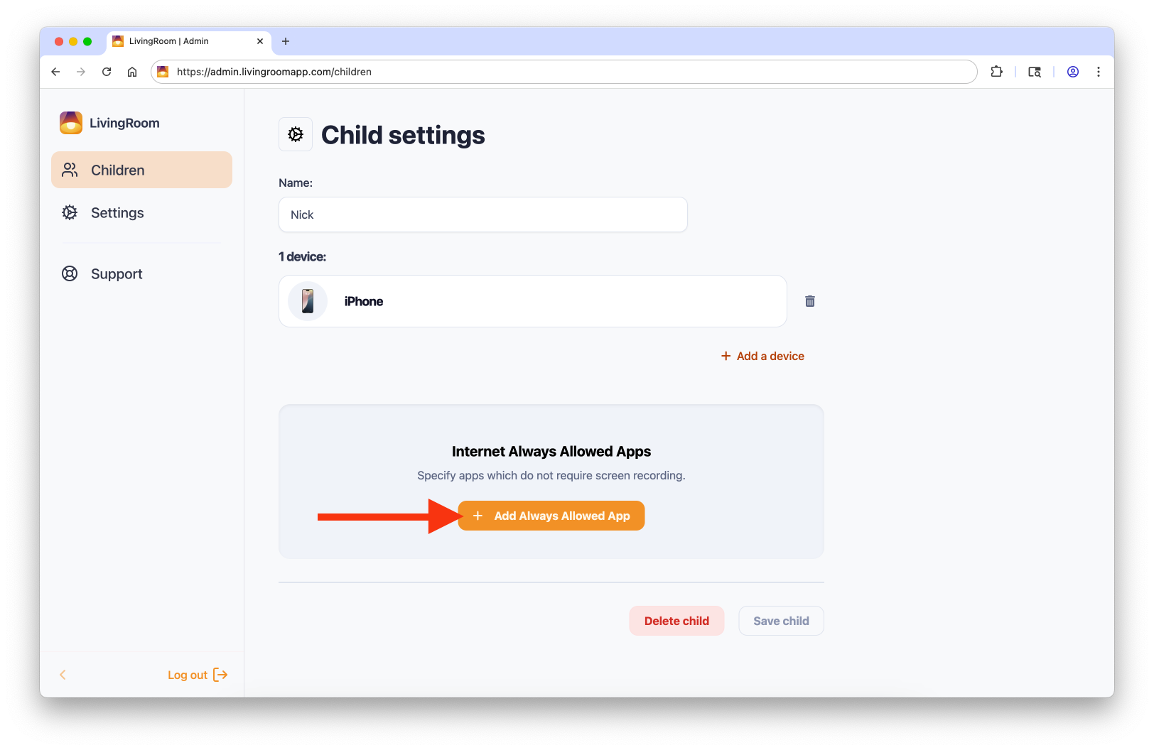Click 'Add Always Allowed App'