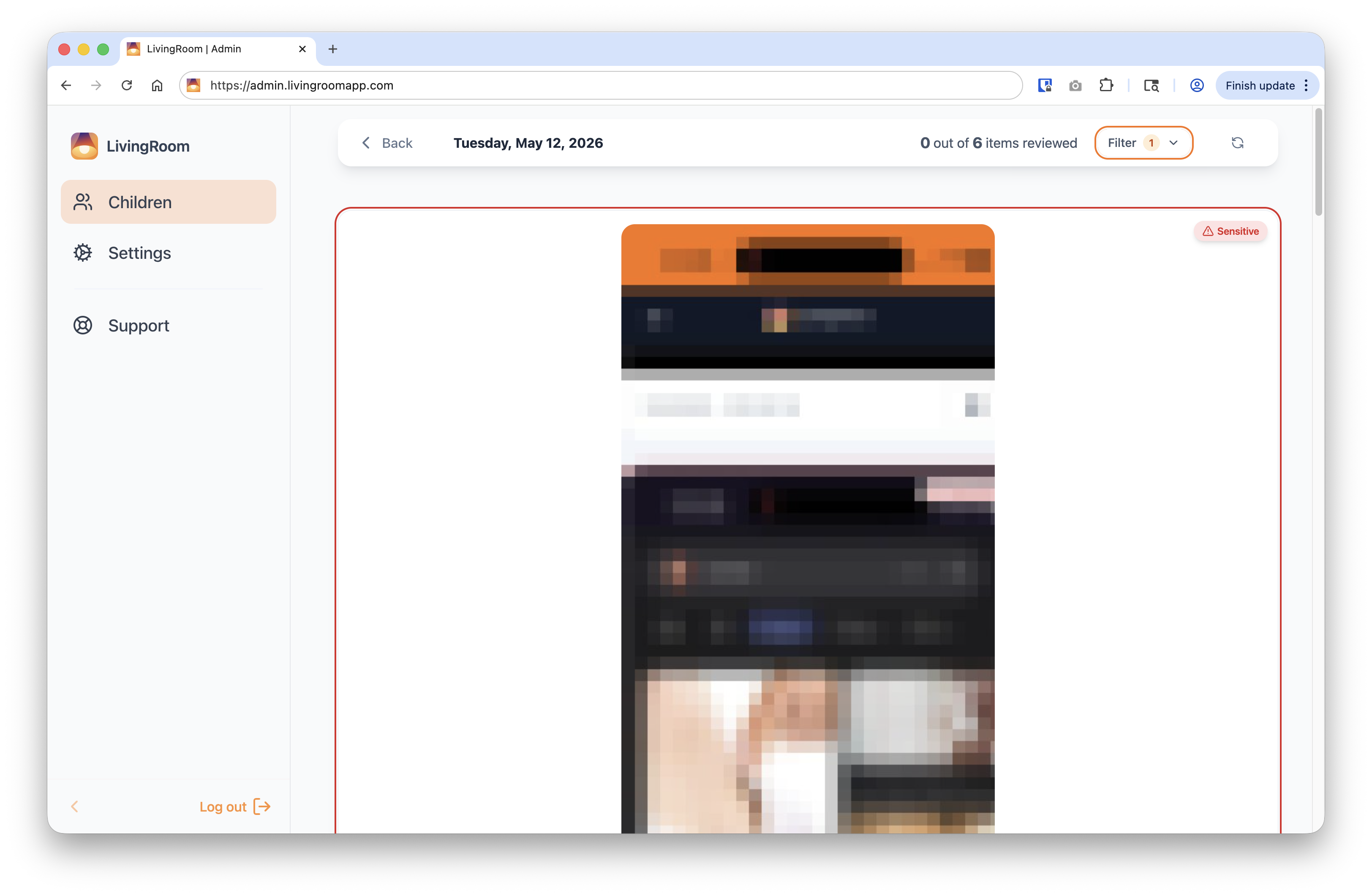 Screenshot feed filtered to only show flagged sensitive content, with blurring applied