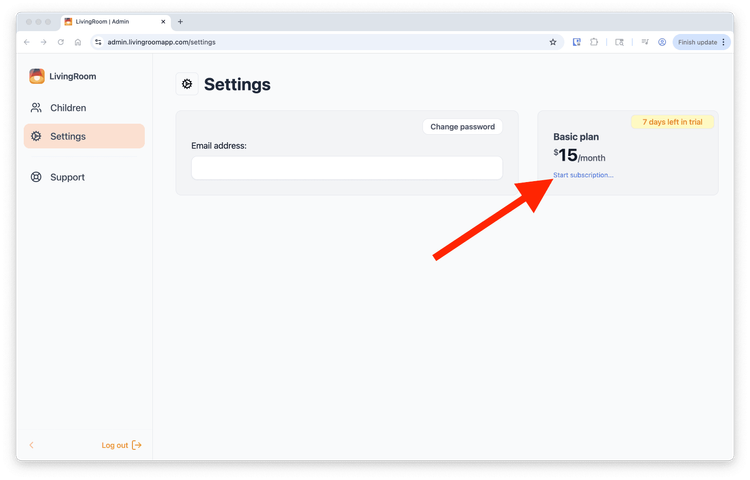 Click 'Settings' for your child